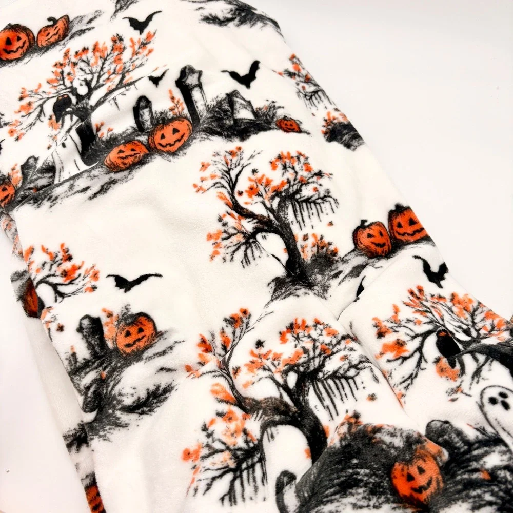 Halloween Collection Oversized Fleece Throw Blanket Graveyard Ghost 60x70 White